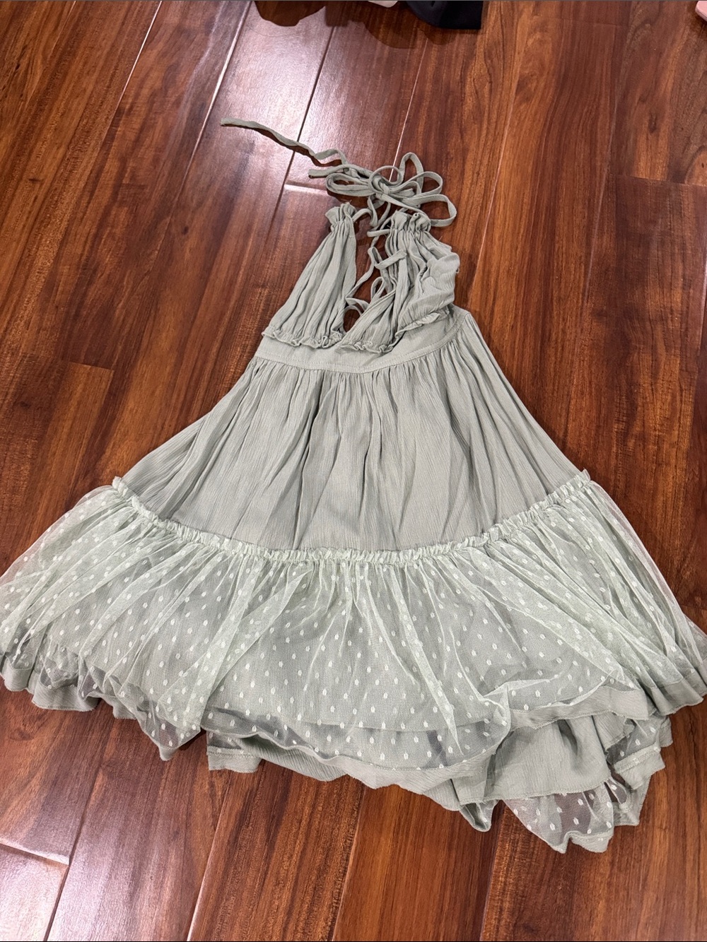 Light Sage Polka Dot Halter Sundress
